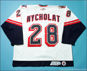 2002-2003 game worn Lawrence Nycholat Hartford Wolf Pack jersey