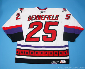 2005-2006 game worn Blue Bennefield Lowell Lock Monsters jersey