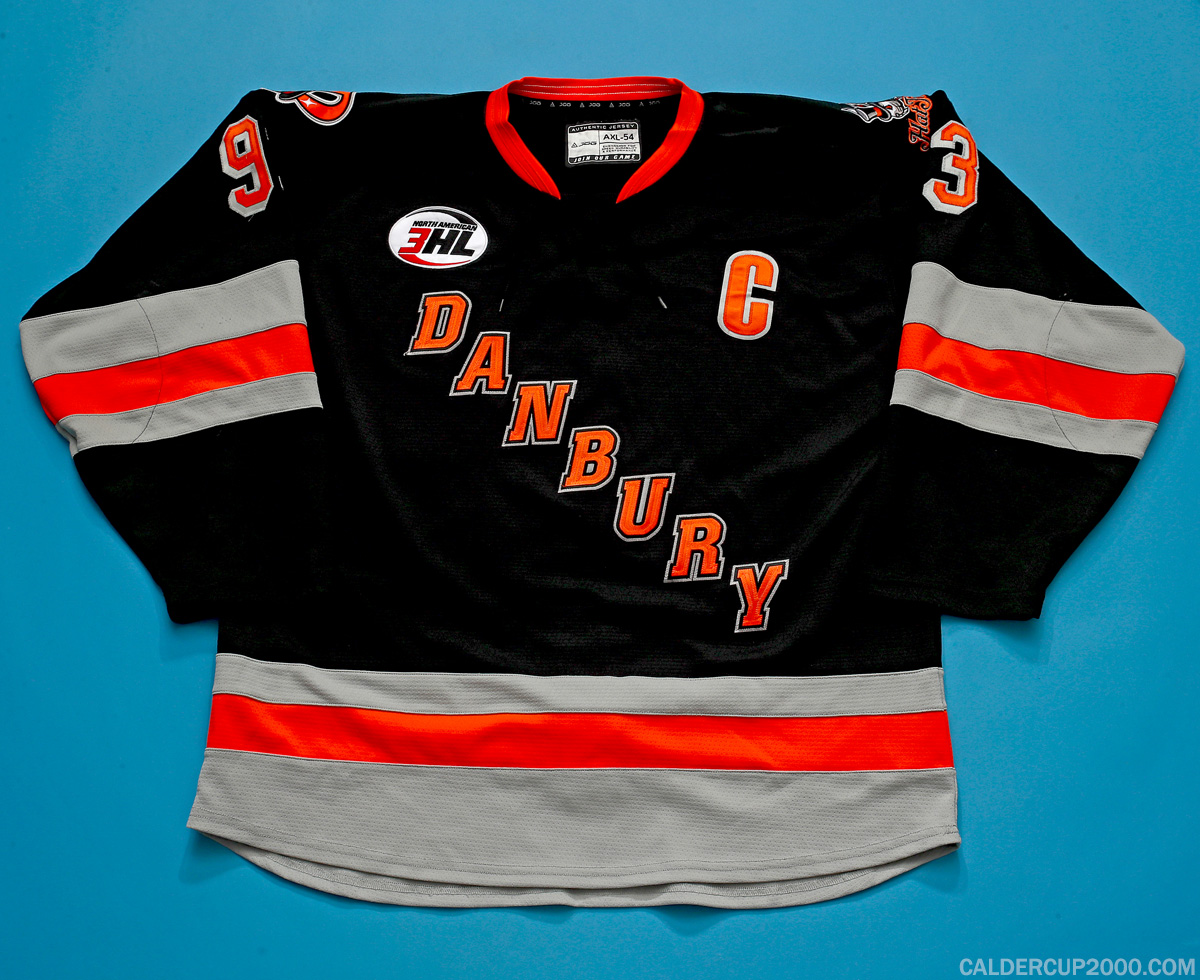 2023-2024 game worn Brody Trew Danbury Hat Tricks jersey 2023-2024 game worn Brody Trew Danbury Hat Tricks jersey